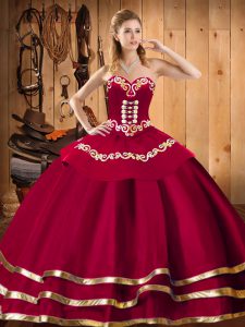 Ball Gowns Quinceanera Dresses Red Sweetheart Organza Sleeveless Floor Length Lace Up