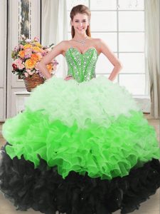 Discount Sleeveless Lace Up Floor Length Beading and Ruffles Sweet 16 Dress