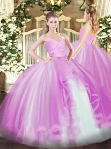 Lilac 15 Quinceanera Dress Military Ball and Sweet 16 and Quinceanera with Ruffles Sweetheart Sleeveless Lace Up