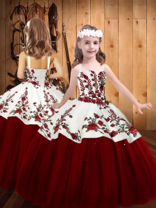 Stylish Tulle Sleeveless Floor Length Girls Pageant Dresses and Embroidery