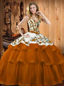 Sweetheart Sleeveless Organza Quince Ball Gowns Embroidery Sweep Train Lace Up