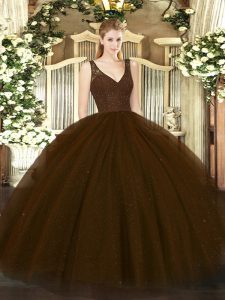 Beading Vestidos de Quinceanera Brown Zipper Sleeveless Floor Length