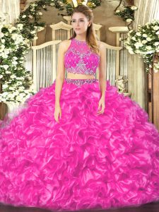 Romantic Sleeveless Beading and Ruffles Zipper Quinceanera Gown