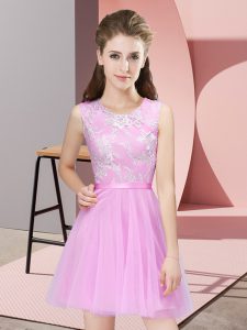 Hot Sale Rose Pink Side Zipper Dama Dress for Quinceanera Lace Sleeveless Mini Length