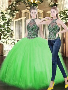 High-neck Neckline Beading Vestidos de Quinceanera Sleeveless Lace Up