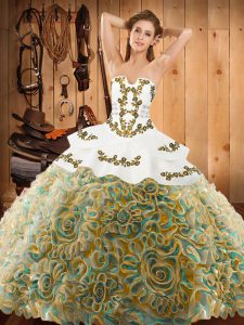 Fitting With Train Lace Up 15th Birthday Dress Multi-color for Military Ball and Sweet 16 and Quinceanera with Embroidery Sweep Train