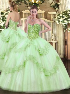 High Quality Floor Length Apple Green 15 Quinceanera Dress Sweetheart Sleeveless Lace Up