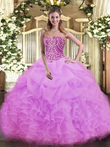 Glorious Lilac Sweetheart Neckline Beading and Ruffles 15 Quinceanera Dress Sleeveless Lace Up