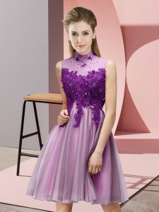 Tulle High-neck Sleeveless Lace Up Appliques Vestidos de Damas in Lilac