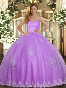 New Style Lavender Lace Up Quinceanera Gown Beading and Appliques Sleeveless Floor Length