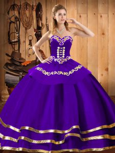 Perfect Embroidery 15th Birthday Dress Purple Lace Up Sleeveless Floor Length