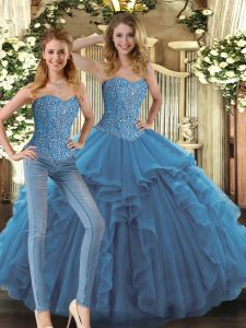 Floor Length Ball Gowns Sleeveless Teal Sweet 16 Dresses Lace Up