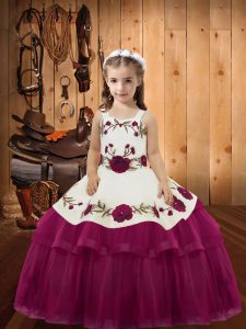 Pretty Sleeveless Embroidery and Ruffled Layers Lace Up Little Girl Pageant Gowns