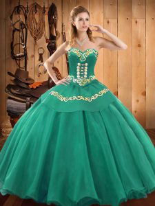 Glittering Turquoise Sweetheart Neckline Embroidery Quinceanera Gowns Sleeveless Lace Up