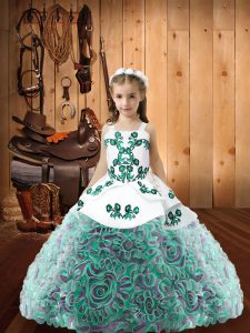 Multi-color Ball Gowns Straps Sleeveless Fabric With Rolling Flowers Floor Length Lace Up Embroidery Little Girls Pageant Dress