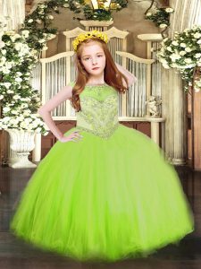 Ball Gowns Tulle Scoop Sleeveless Beading Floor Length Zipper Little Girls Pageant Dress
