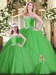 Cute Green Lace Up Sweetheart Beading Quinceanera Gowns Tulle Sleeveless