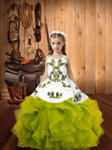 Organza Sleeveless Floor Length Pageant Dress Toddler and Embroidery and Ruffles