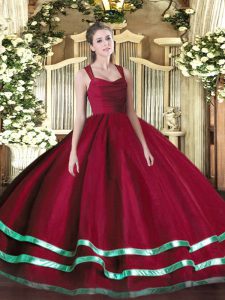 Simple Red Straps Zipper Ruffled Layers Quinceanera Dresses Sleeveless