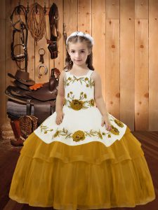 Sleeveless Lace Up Floor Length Embroidery and Ruffled Layers Pageant Dress Toddler