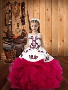 Custom Fit Floor Length Ball Gowns Sleeveless Fuchsia Kids Pageant Dress Lace Up