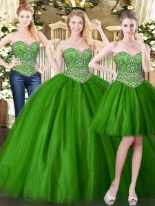 Floor Length Ball Gowns Sleeveless Dark Green Ball Gown Prom Dress Lace Up