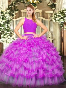 Custom Designed Tulle Sleeveless Floor Length 15th Birthday Dress and Ruffled Layers