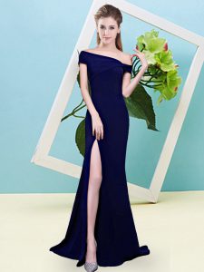 Smart Royal Blue Elastic Woven Satin Zipper Quinceanera Dama Dress Sleeveless Floor Length Ruching