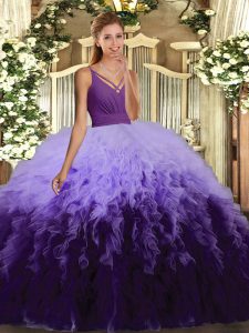 Fabulous Floor Length Multi-color Sweet 16 Dresses Tulle Sleeveless Ruffles
