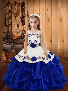 Wonderful Floor Length Royal Blue Child Pageant Dress Straps Sleeveless Lace Up