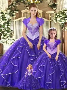 Affordable Floor Length Ball Gowns Sleeveless Purple Quinceanera Dresses Lace Up