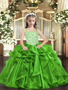 Attractive Green Sleeveless Beading and Ruffles Floor Length Pageant Gowns For Girls