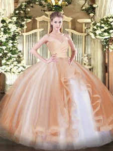 Ruffles Sweet 16 Dresses Champagne Lace Up Sleeveless Floor Length