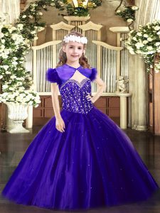 Customized Sleeveless Beading Lace Up Kids Pageant Dress