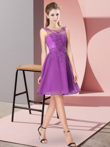 Eggplant Purple Zipper Scoop Appliques Vestidos de Damas Chiffon Sleeveless