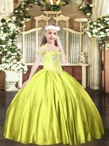 Yellow Green Sleeveless Satin Lace Up Winning Pageant Gowns for Party and Quinceanera