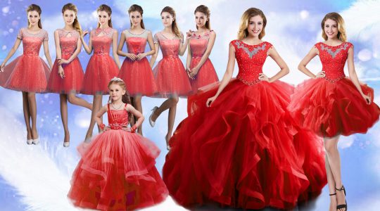 Stylish Beading and Ruffles Quinceanera Gown Wine Red Lace Up Sleeveless Floor Length