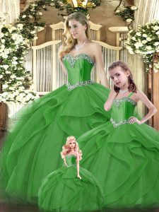 Ruffles Sweet 16 Dresses Green Lace Up Sleeveless Floor Length