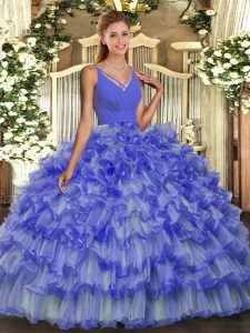 Sleeveless Backless Floor Length Ruffled Layers Quince Ball Gowns