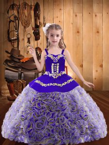 Floor Length Lace Up Pageant Dress for Teens Multi-color for Sweet 16 and Quinceanera with Embroidery and Ruffles