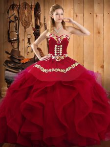 Embroidery and Ruffles 15 Quinceanera Dress Burgundy Lace Up Sleeveless Floor Length