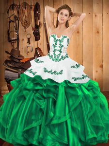 High Class Floor Length Green Vestidos de Quinceanera Strapless Sleeveless Lace Up