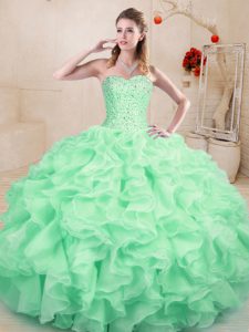 Adorable Sleeveless Beading and Ruffles Lace Up Quince Ball Gowns