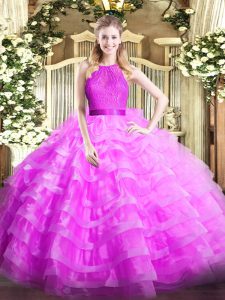 Popular Organza Sleeveless Floor Length Quince Ball Gowns and Ruffled Layers