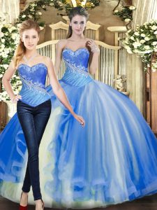 Sweetheart Sleeveless Tulle 15 Quinceanera Dress Beading Lace Up