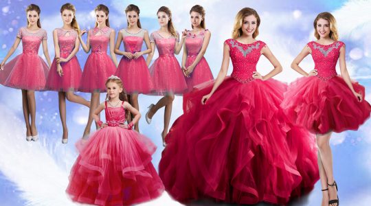 Floor Length Lace Up 15th Birthday Dress Hot Pink for Military Ball and Sweet 16 and Quinceanera with Beading