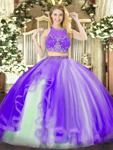 Great Ball Gowns Sweet 16 Quinceanera Dress Lavender Scoop Organza Sleeveless Floor Length Zipper