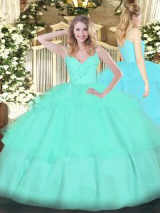 Romantic Spaghetti Straps Sleeveless Organza Sweet 16 Dresses Ruffled Layers Zipper