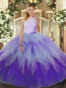 Tulle Sleeveless Floor Length Vestidos de Quinceanera and Ruffles