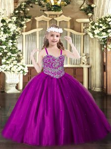 Beading Pageant Dresses Fuchsia Lace Up Sleeveless Floor Length